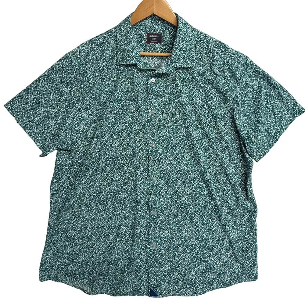 UNTUCKit James Perf SS XL Floral Button Shirt Green Performance Stretch